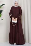 Alaçatı model Elbise Kahverengi