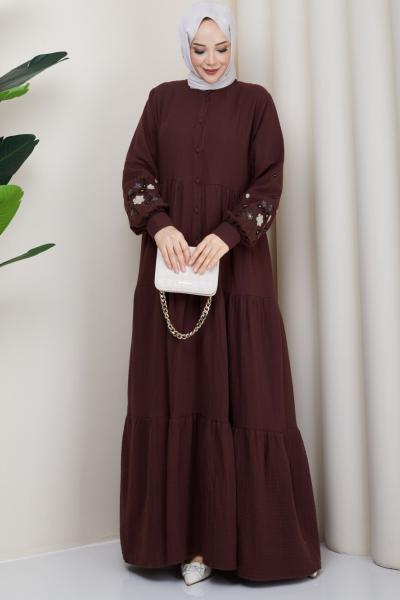 Alaçatı model Elbise Kahverengi