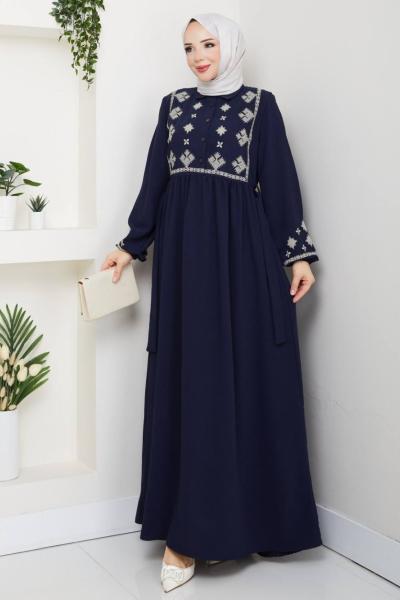 Asena Yarım Düğmeli Elbise Lacivert