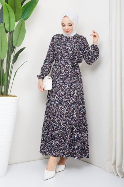 Çıtır Desen Elbise  Lacivert