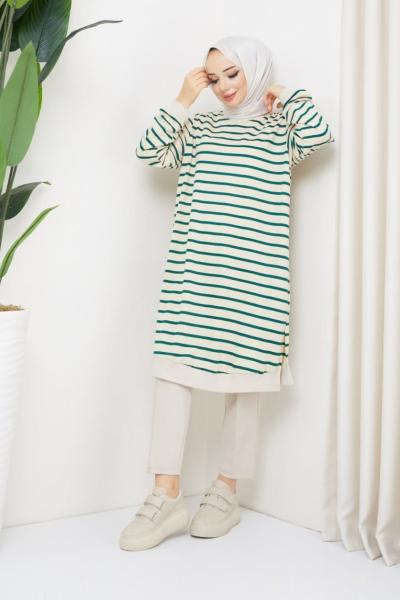 Çizgili Basic Swet Zümrüt