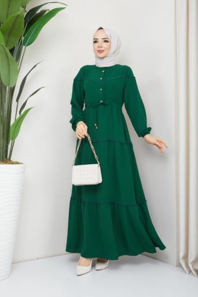 Dantelli Ayşe Elbise Ayrobin  Zümrüt
