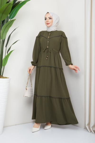 Dantelli Ayşe Elbise Ayrobin  Haki