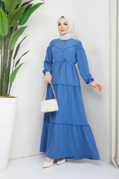 Dantelli Ayşe Elbise Ayrobin  Mavi