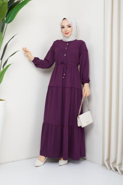 Dantelli Ayşe Elbise Ayrobin  Mürdüm