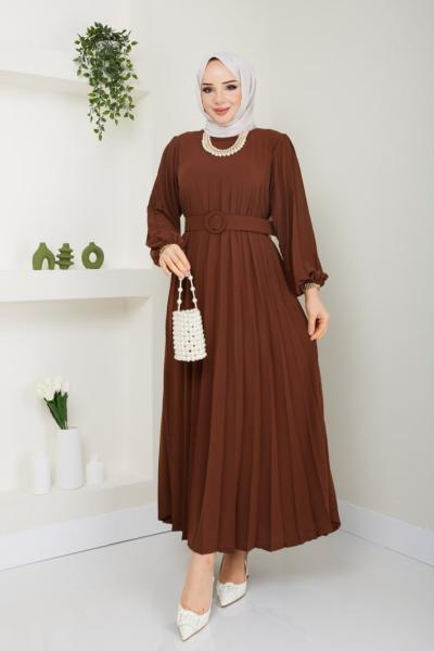 Dilan Ayrobin Elbise Piliseli  Kahverengi