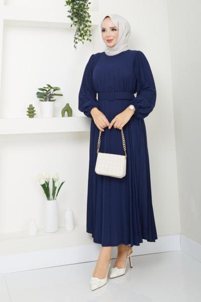 Dilan Ayrobin piliseli Elbise  Lacivert