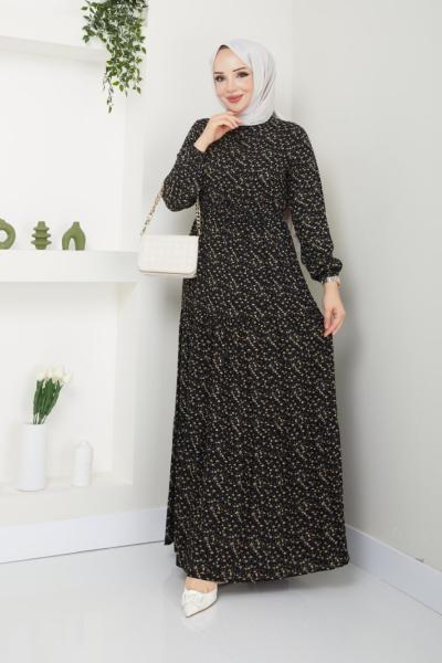 Efsun Viskon elbise Yarım düğmeli  Siyah
