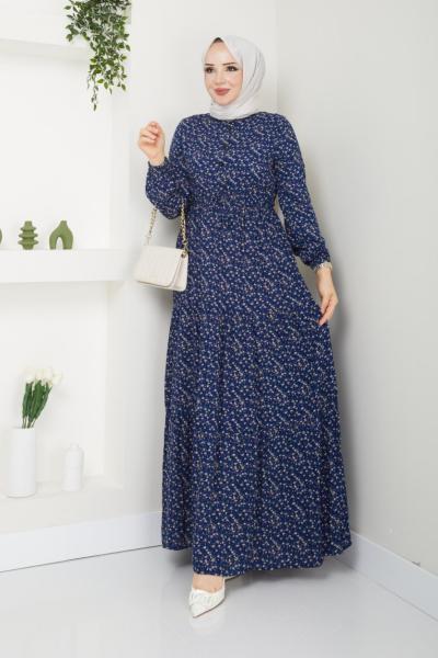 Efsun Viskon elbise Yarım düğmeli  Lacivert