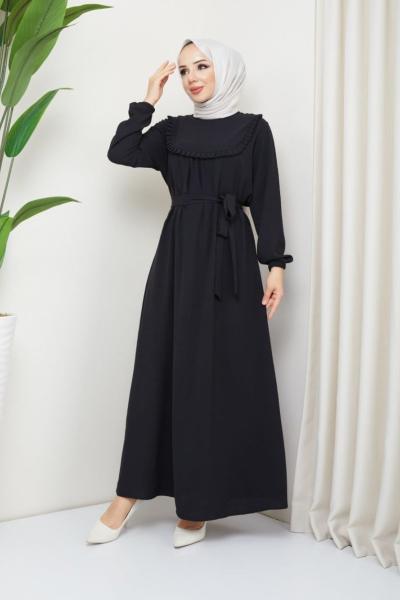 Fırfırlı Hazal Elbise ayrobin  Siyah