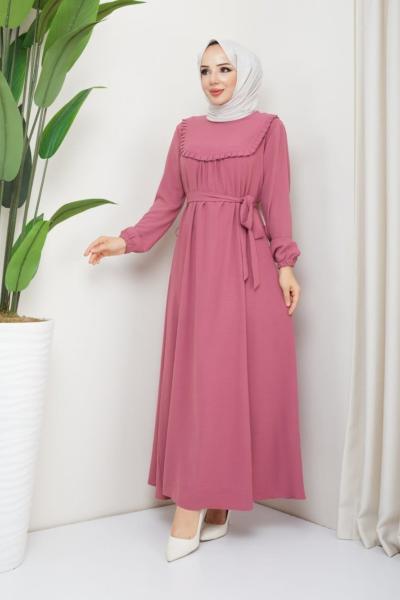 Fırfırlı Hazal Elbise ayrobin Gül