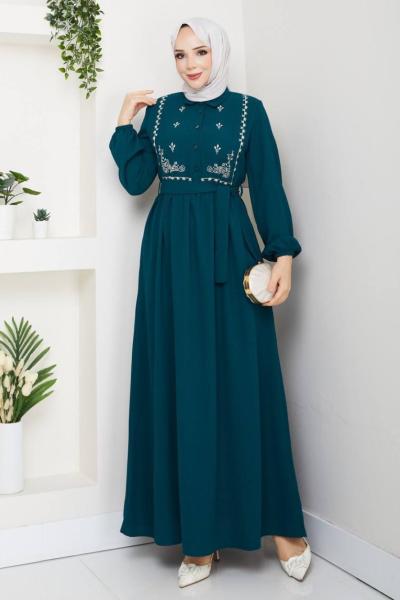 Güllü Elbise Petrol Mavisi