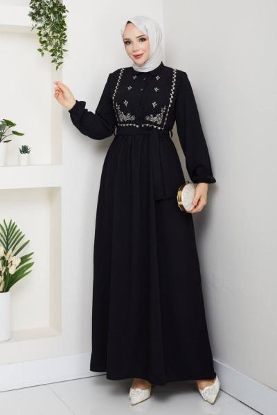Güllü Elbise Siyah