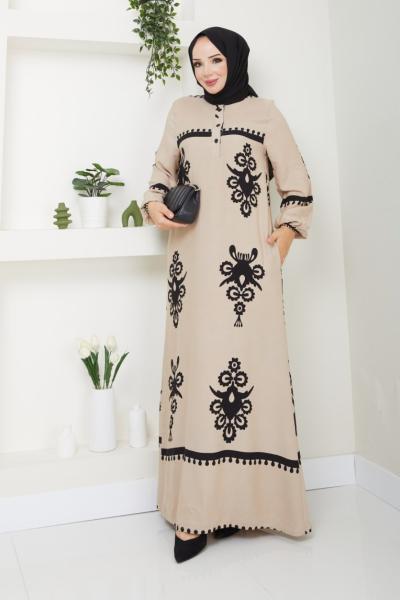 Hasret viskon Elbise  Bej