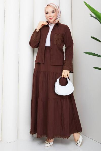 Melis brode etekli takim Kahverengi