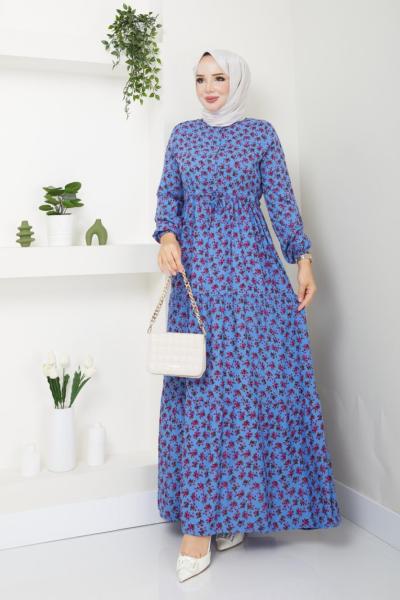NAZ VİSKON ELBİSE  Mavi