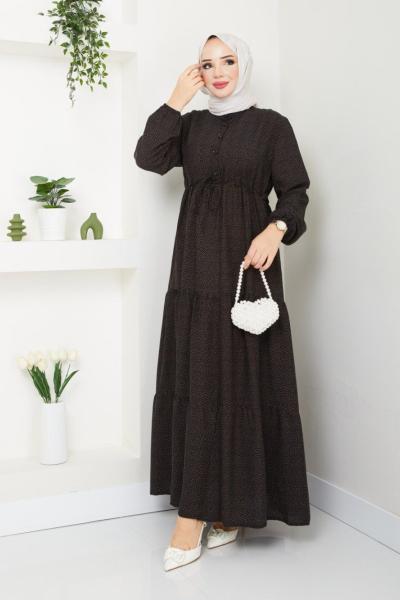 Puanlı Sevda Elbise  Siyah Kahverengi