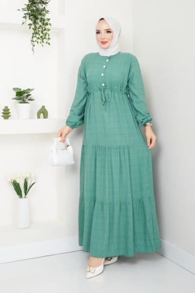 Puanlı Sevda Elbise  Mint Yeşili