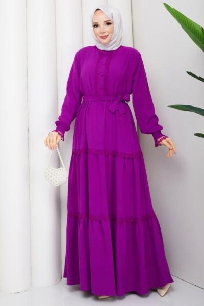 Spor inci Dantel Elbise Mor