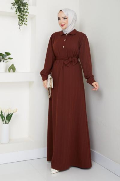 Triko Eylül Elbise Kahverengi