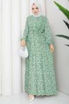 Viskon papatya elbise Mint Yeşili