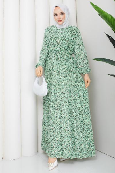 Viskon papatya elbise Mint Yeşili
