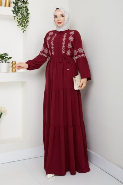 Yeni Zerda Elbise Ayrobın Bordo