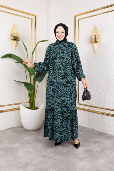 Zebra desen elbise Zümrüt