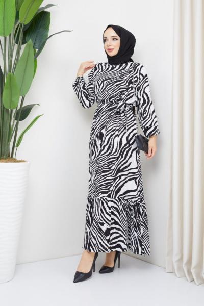 Zebra jülide viskon Elbise  Siyah Beyaz