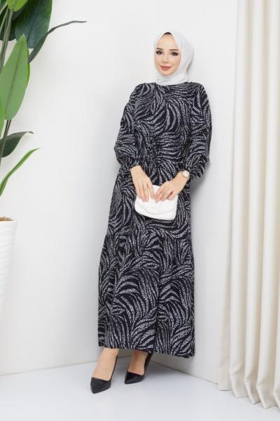 Zeynep Elbise Viskon Siyah Beyaz