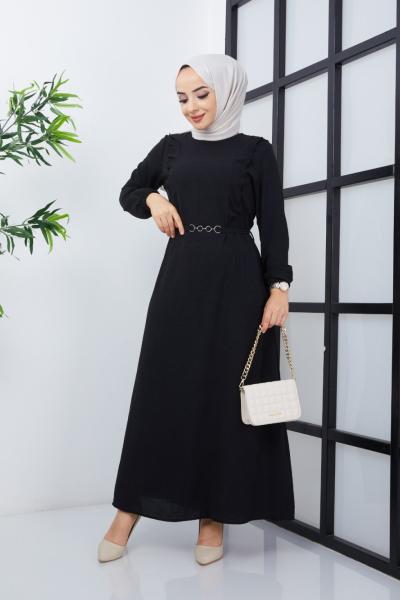 Zincirli Ayrobin Elbise  Siyah
