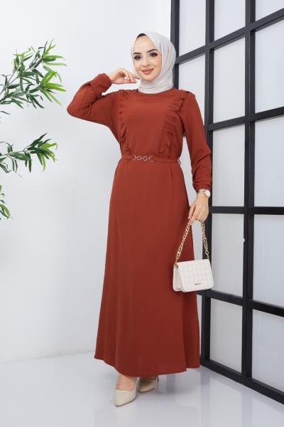 Zincirli Ayrobin Elbise  Kiremit