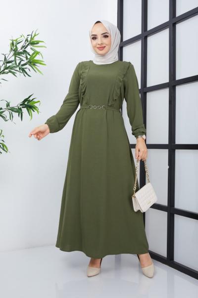 Zincirli Ayrobin Elbise  Yeşil