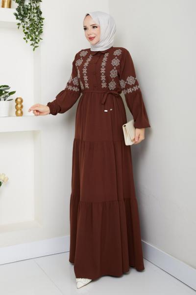 Yeni Zerda Elbise Ayrobın Kahverengi
