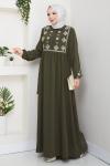 Asena Yarım düğmeli elbise Haki