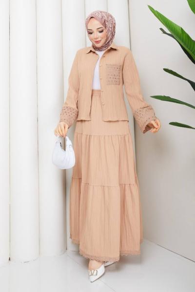 Melis brode etekli takim Bej