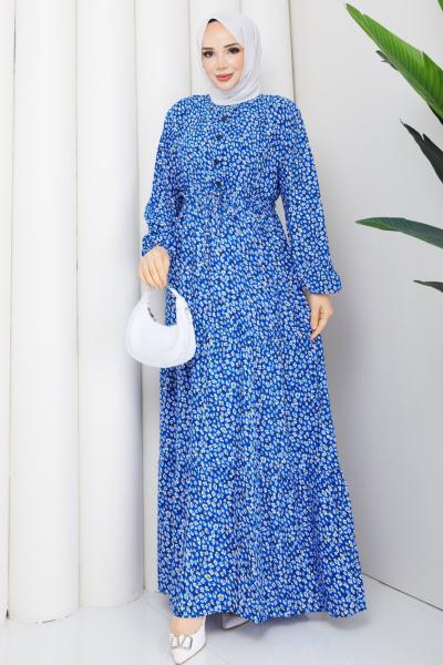 Viskon Papatya Elbise  Mavi