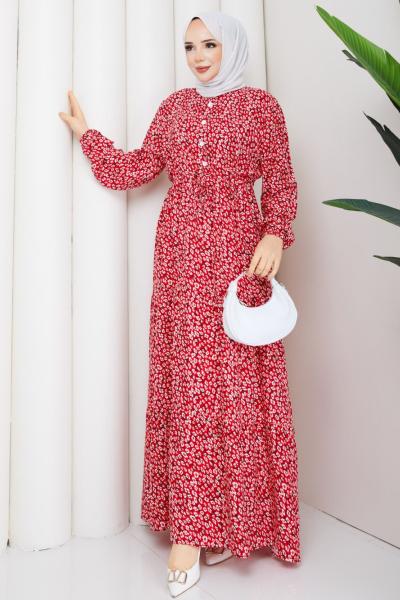 Viskon papatya elbise Kırmızı
