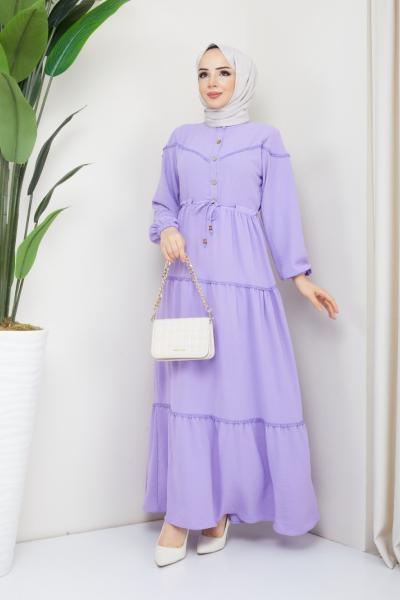 Dantelli Ayşe Elbise Ayrobin  Lila